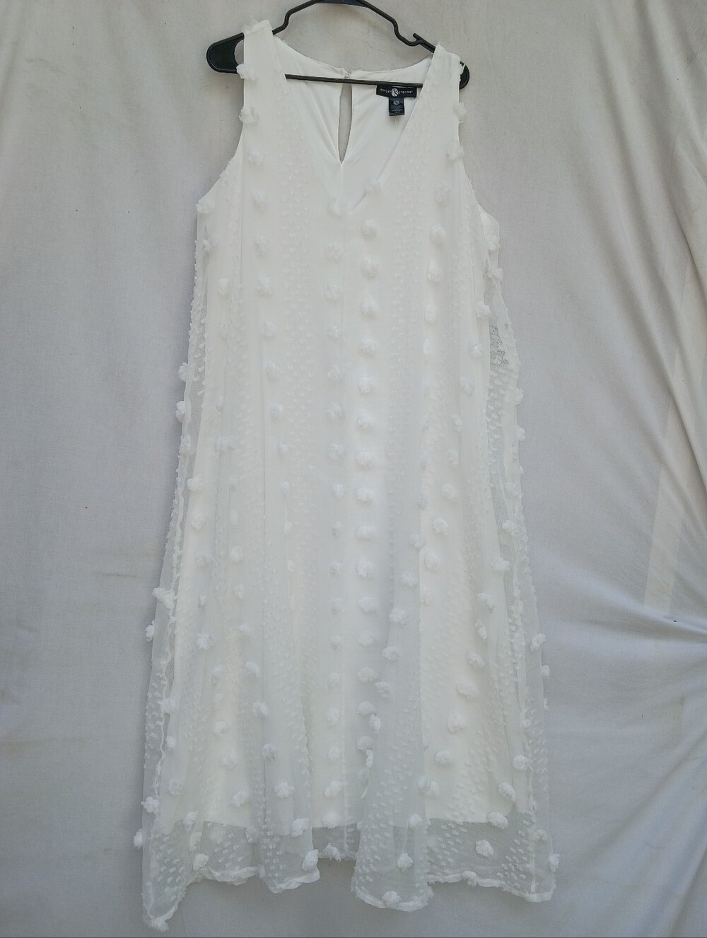 Ashley Stewart White Pom-Pom V-Neck Maxi Dress
